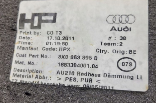 WYGŁUSZENIE BŁOTNIKA LEWE AUDI A1 8X3 8X0863895