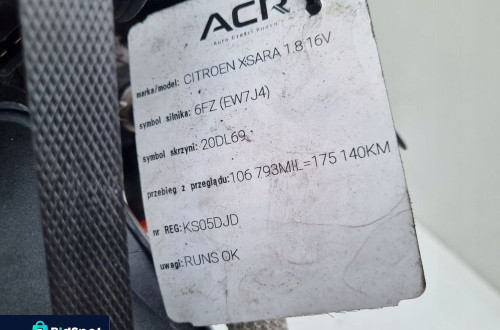 SILNIK KOMPL Citroen Xsara Picasso 1.8 16V 115KM udokumentowany 175tyś 6FZ