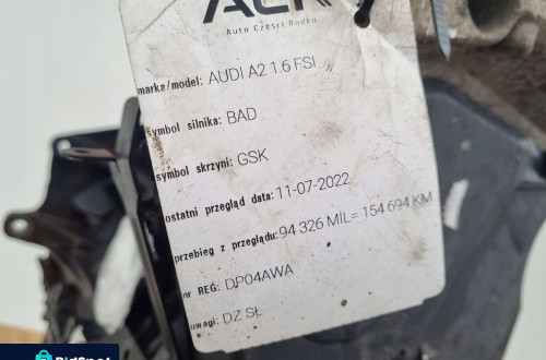 SILNIK Audi A2 1.6 FSI 110KM 00-05r pomiar  BAD