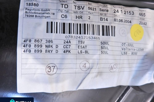 TAPICERKA DRZWI PRAWY TYŁ AUDI A6 C6 4F0867306