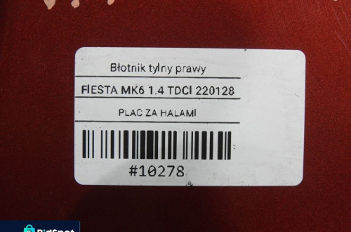 ĆWIARTKA BŁOTNIK PRAWY TYŁ T9 FORD FIESTA MK7